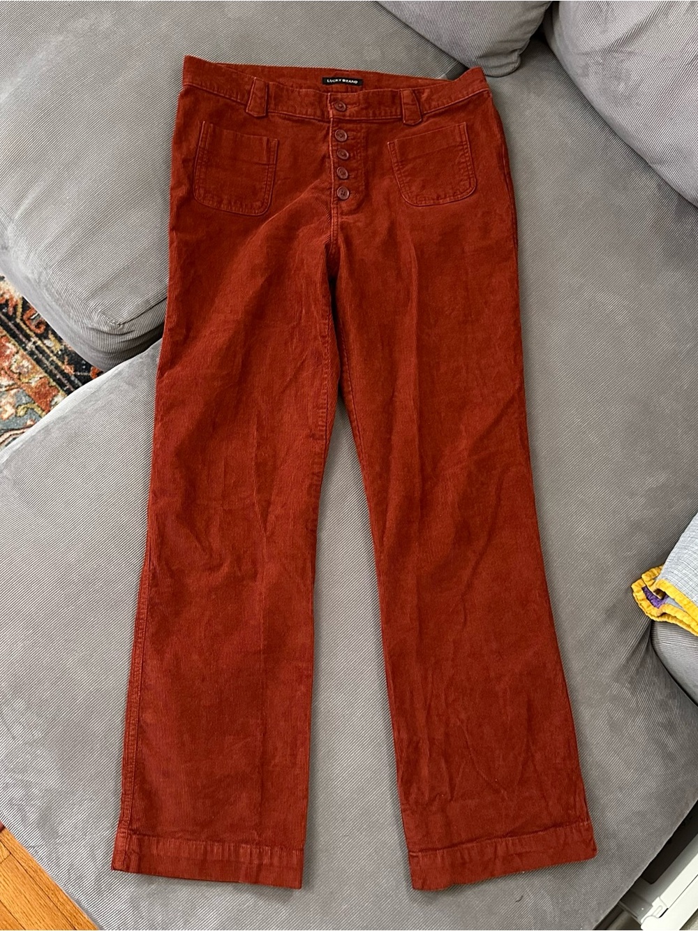 Retro Lucky Brand Women's High Rise Corduroy Pants Burnt Orange Button-Fly 14/32